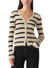 Womens Tulip Cardigan Caviar Knit Buttons Top Redwood Strpe S Womens Tulip Cardigan Caviar Knit Buttons Top Redwood Strpe S