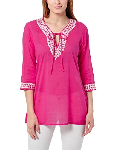 Women's Tunic With Embroidery and Beads, Pink/White, L