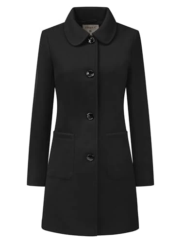 Women's Turn Down Collar Single Breasted Winter Outwear Trench Coat Black L