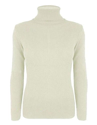 Womens Turtle Roll Neck Long Sleeves Ribbed Top Ladies Casual Wear Fancy Jumper Cream Small/Medium UK 8-10