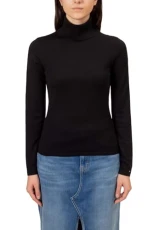 Women's Turtleneck Slim Wool Sweater, Black, XL