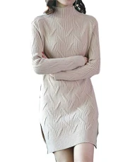 Womens Turtleneck Sweater Dress Slim Fit Long Sleeve Knitted Jumper Pullover Knitwear Light Khaki One Size Womens Turtleneck Sweater Dress Slim Fit Long Sleeve Knitted Jumper Pullover Knitwear Light Khaki One Size