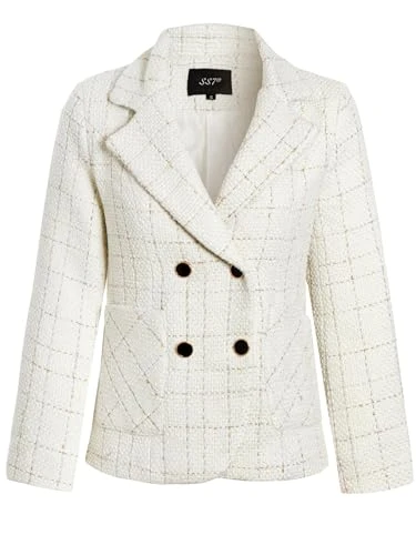 Womens Tweed Blazer Jacket Off-White