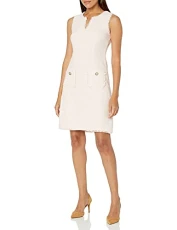 Women's Tweed Shift Dress with Pockets Casual, Rose, 10 Women's Tweed Shift Dress with Pockets Casual, Rose, 10