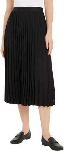 Women’s Twill Pleated Midi Skirt, Black (Black), 16