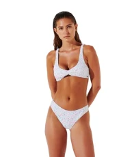 Women's Twisted Bandeau Bikini Top, Geometric AOP White, M Women's Twisted Bandeau Bikini Top, Geometric AOP White, M