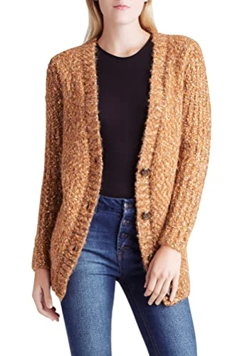 Women's Twisted Boucle Cardigan Pullover Sweater, Toffee Combo, Medium