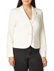Women's Two Button Lux Suit Blazer Business Casual, Cream, 6