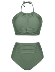 Women's Two Piece Summer Swimsuit Set Camisole Swimsuits with High Waist, Army Green, M