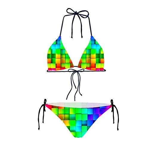 Women's Two Piece Swimwear Rainbow Lattice Halter Padding Bikini Set for Sumeer Beachwear