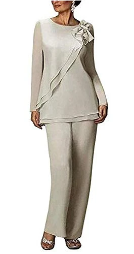 Women's Two Pieces Outfit Wedding Formal Gowns Chiffon Pants Suits for Mother of The Bride Plus Size