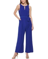Women's Twofer Printed Chiffon and Ity Jumpsuit with Wrap Front Pant Dress, Cobalt, 20 Women's Twofer Printed Chiffon and Ity Jumpsuit with Wrap Front Pant Dress, Cobalt, 20