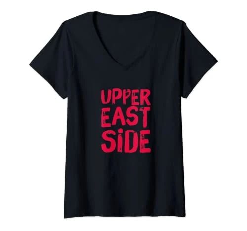 Womens  Upper East Side Coral Pink Typography Graphic T-Shirt V-Neck T-Shirt