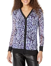 Women's V-neck Button Down Cardigan Sweater, Violetta Combo, M