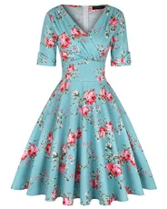 Women's V-Neck Floral Half Sleeve Midi Fit Flare Retro Dress Cocktail Dresses (Floral Blue #B,Size XL) Women's V-Neck Floral Half Sleeve Midi Fit Flare Retro Dress Cocktail Dresses (Floral Blue #B,Size XL)