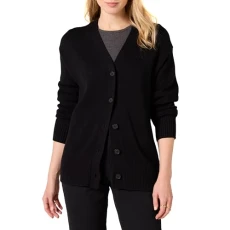 Women's V-Neck, mid-Weight, Relaxed-fit, Cardigan Jumper, Black, XL Women's V-Neck, mid-Weight, Relaxed-fit, Cardigan Jumper, Black, XL