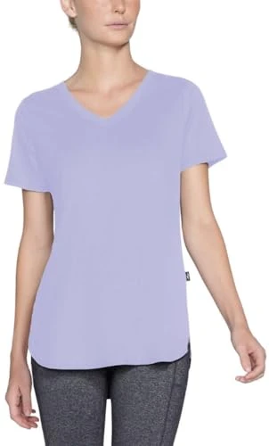 Women's V-Neck Short Sleeve Ribbed Tee, Sweet Lavender, M