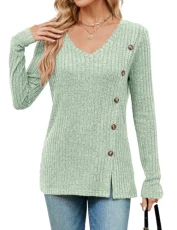 Women's V Neck Sweater, Stripe Long Sleeve Tops Casual V Neck Ladies Clothing Tshirts Jumpers Sweatshirts Womens Green Tops Christmas Tops Womens Long Sleeve Pullover Tops