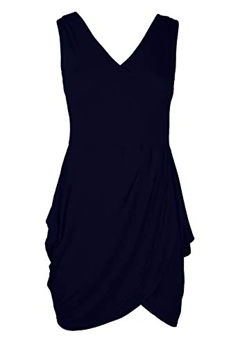 Womens V Neck Tunic Tulip Party Mini Dress Navy Plus Size (UK 24/26)