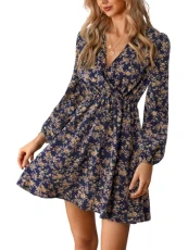 Women's V Wrap Dress Neck Ditsy Floral Mini Dress Long Sleeve A Line Dress Surplice Short Dress Multicoloured M Women's V Wrap Dress Neck Ditsy Floral Mini Dress Long Sleeve A Line Dress Surplice Short Dress Multicoloured M