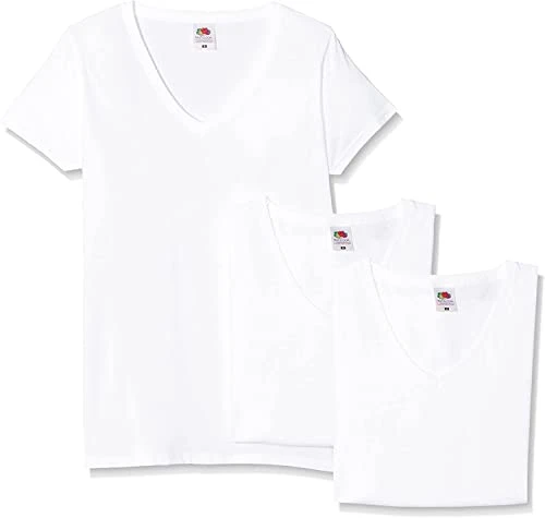 Women's Valueweight V Neck Lady-fit 3 Pack T Shirt, White, 16 UK