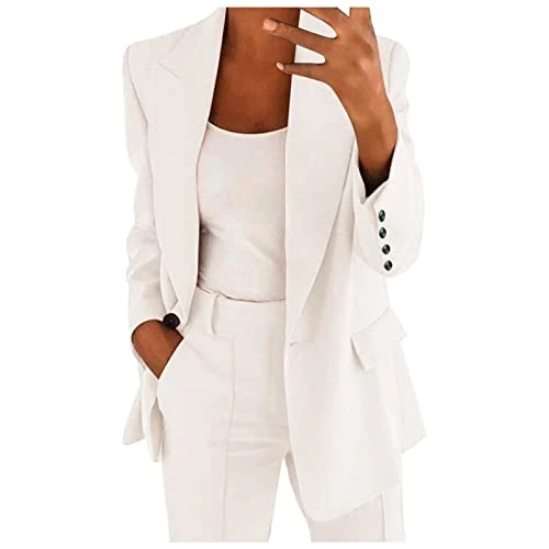 Womens Vest Outerwear Women's Elegant Sporty Summer Fitted Jacket Suit Jacket Business Oversize Elegant Spring Thin Transition Jacket Jacket Short Wool Winter Coats for Women (White, XXXL)