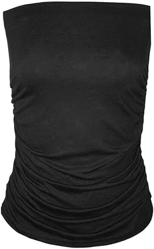 – Womens Vests Bandeau Plain Strapless Boob Tube Bra Top – Viscose – Off Shoulder - Elastic Fit – Fashionable – Ideal for Layering – Comfortable – Summer Wear (Black, 24-26)