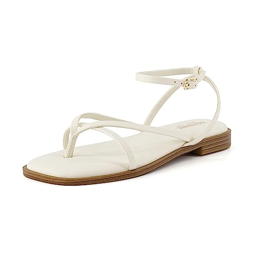 Women's Vida strappy flat sandal +Memory Foam and Wide Widths Available, Cream 6 UK W