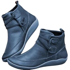 Women's Vintage Ankle Boots Arch Support Shoes for Women with Side Flat Ankle Boots Women Boots for Women Low Heel Leather Blue
