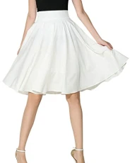 Women's Vintage Basic High Waist Skirt Stretchy Flared Casual Skater Skirt White M Women's Vintage Basic High Waist Skirt Stretchy Flared Casual Skater Skirt White M