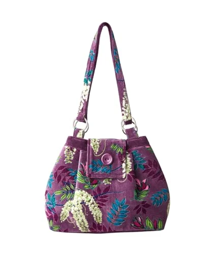 Women's Vintage Botanical Velvet Shoulder Bag with Recycled Lining, Purple