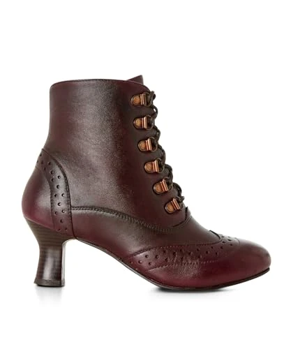 Women's Vintage Brogue Detail Leather Ankle Boots, Burgundy, 4 UK