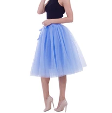 Women's Vintage Lolita Vintage Tulle Tutu Skirt Bridal Petticoat Underskirt Short Skirt One Size Lake Blue