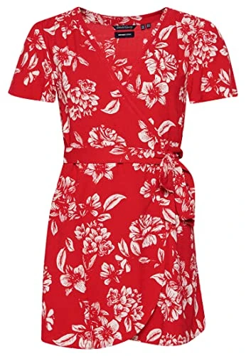 Women's Vintage Mini WRAP Dress Casual, Floral Red, L