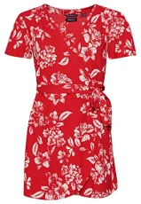 Women's Vintage Mini WRAP Dress Casual, Floral Red, L