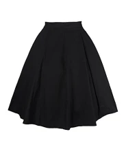 Womens Vintage Skirt Knee Length Short Skirts Pleated Full Circle Printed Skirt Black M