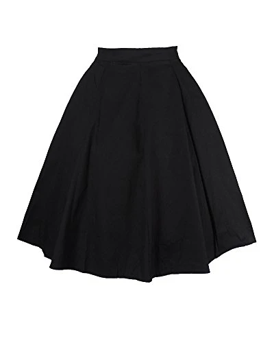 Womens Vintage Skirt Knee Length Short Skirts Pleated Full Circle Printed Skirt Black M