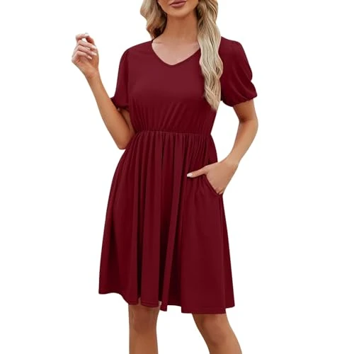 Women's Vintage Skirts Retro Stretch High Waist A-Line Flared Midi Skirts with Pockets & Belts 60s Fancy Dress for Women Sun Dresses for Women Size 14 Skirts for Women Summer (Red, S)