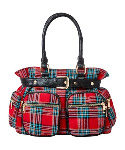 Women's Vintage Tartan Check Buckle Detail Shoulder Bag, Red Multi