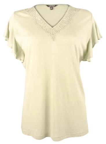 Womens Viscose Lace Trim T-Shirt Green S, Ranch Sage, S