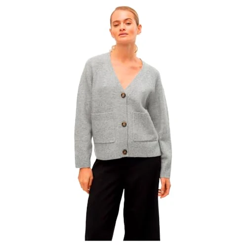 Women's Vmboom LS V-Neck Button Cardigan Ga Noos Sweater, Light Grey Mix, XL