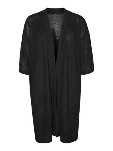 Women's VMCEDDIE LS OPEN LONG CARDI GA CUR NOOS Cardigan Sweater, Black, 22-24 Plus