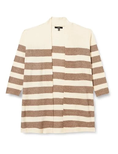 Women's Vmcphiline LS Open Cardigan Ga Boo Sweater, Birch/Stripes: w. Brown Lentil, M