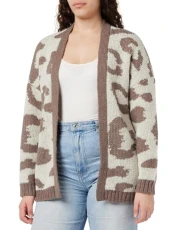 Women's Vmczelma Ls Short Open Cardigan Boo Cur Sweater, Birch/Detail: Brown Lentil Animal, L Women's Vmczelma Ls Short Open Cardigan Boo Cur Sweater, Birch/Detail: Brown Lentil Animal, L