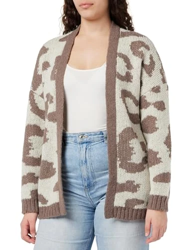 Women's Vmczelma Ls Short Open Cardigan Boo Cur Sweater, Birch/Detail: Brown Lentil Animal, L