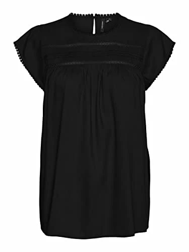 Women's Vmdebbie Pleat S/L Top WVN Ga Curve Noos Blouse, Black, 24