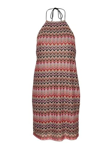 Women's Vmdicte Halterneck Short Dress JRS, Bittersweet/Pattern: Bon Bon + Navy B + Snow W + etc, M