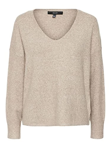 Women's Vmdoffy LS V-Neck Blouse Ga Noos Sweater, Sepia Tint/Detail: Melange, XL