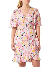 Women's Vmemma Henna SS Short Wrap Dress Cur, Birch/AOP: Navy Asta Flower, 22 UK Women's Vmemma Henna SS Short Wrap Dress Cur, Birch/AOP: Navy Asta Flower, 22 UK