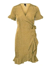 Women's VMHENNA 2/4 WRAP Frill Dress NOOS Short, Harvest Gold/AOP:Tiny dots, M Women's VMHENNA 2/4 WRAP Frill Dress NOOS Short, Harvest Gold/AOP:Tiny dots, M